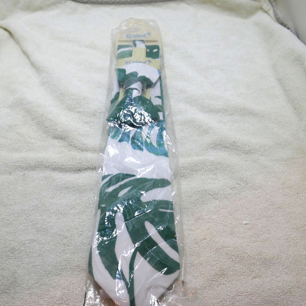 KS Island men's tie and bow tie featuring a palm leaf or tropical print